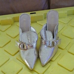 Stylish Gold Mules with Buckle Detail